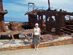 Simy in front of the Wrack Maheno