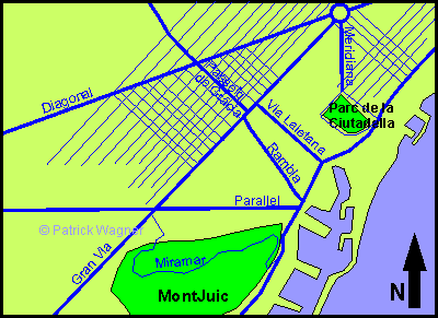 Map of Barcelona with some important streets