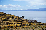 The view over the titicaca lake to the Cordillera Apolobambawith the six thousander Chaupi Orco