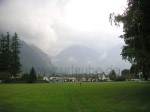 Hope Panorama: in the background, the cascade mountains in front of which huge Fraser River flows towards Vancouver.