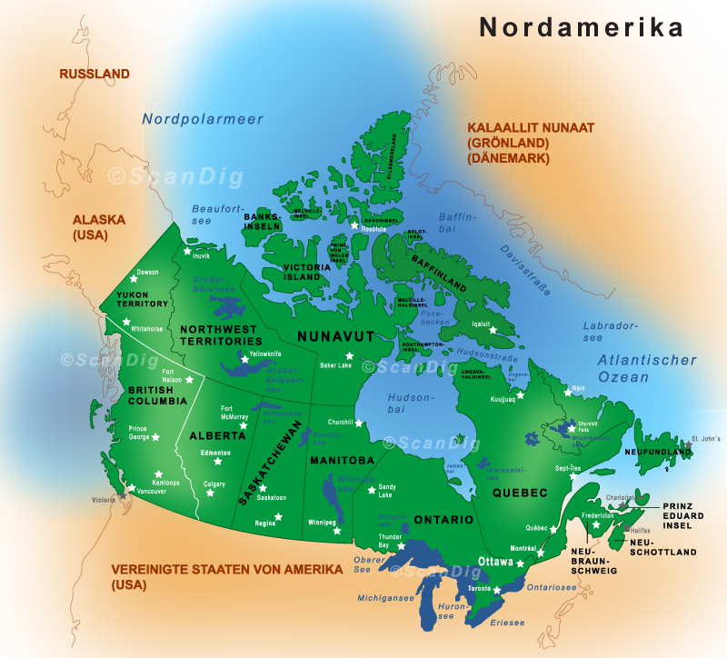 Map of Northern America with Canada and British Columbia