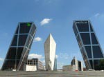The monument of the Gate of Europe at the Plaza de Castilla with  the two crooked towers