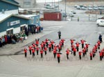 Kirkenes - reception with music played by played by brass instruments and a formation dance in the national bank holiday