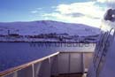 Enter into the harbour of Hammerfest. At the left, the distinctive building of the St. Michaels Church