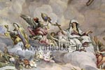 The frescos of the cuppola and the paintings were laboriously restored