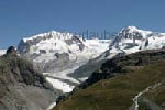The Monte Rosa (4634 m) and the Lyskamm (4527 m) with the Gorner Glacier in between