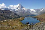 The Stellisee located at an altitude of 2536 m with the Matterhorn in the background