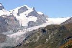 The Strahlhorn (4190 m) with the Findeln Glacier; at the very front, the Gornergratbahn is visible
